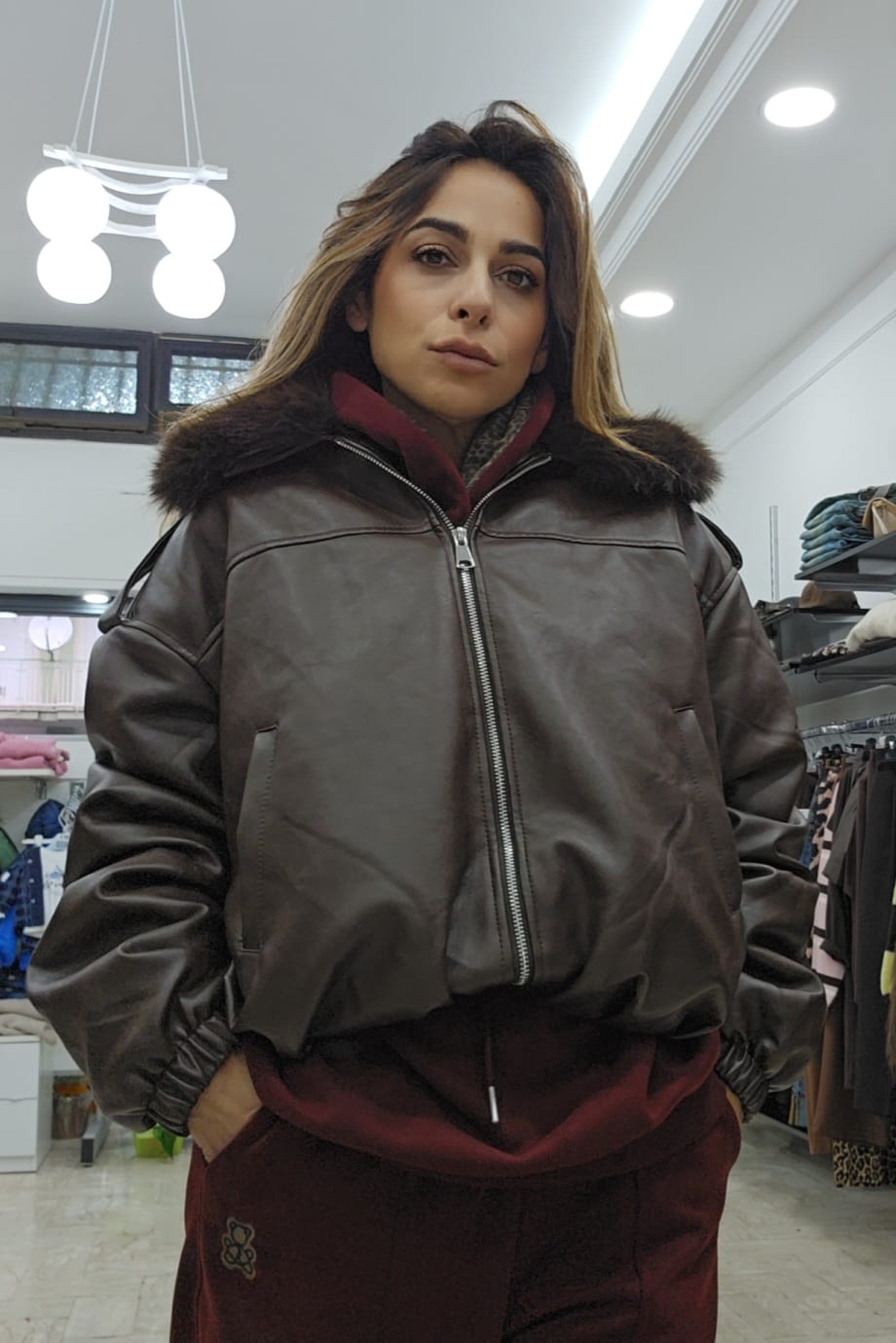 Giubbino in ecopelle  con pelliccia