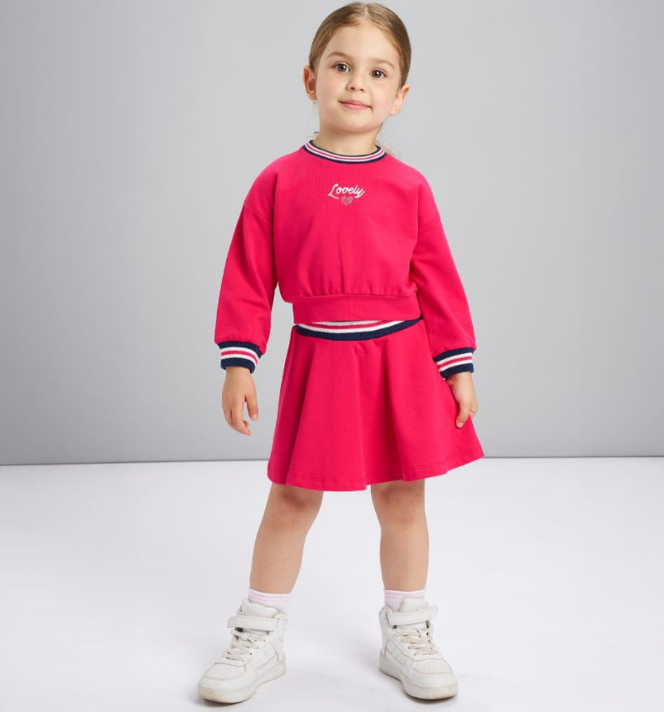 Completo bimba felpa e gonna fucsia in felpa – Outfit sporty chic