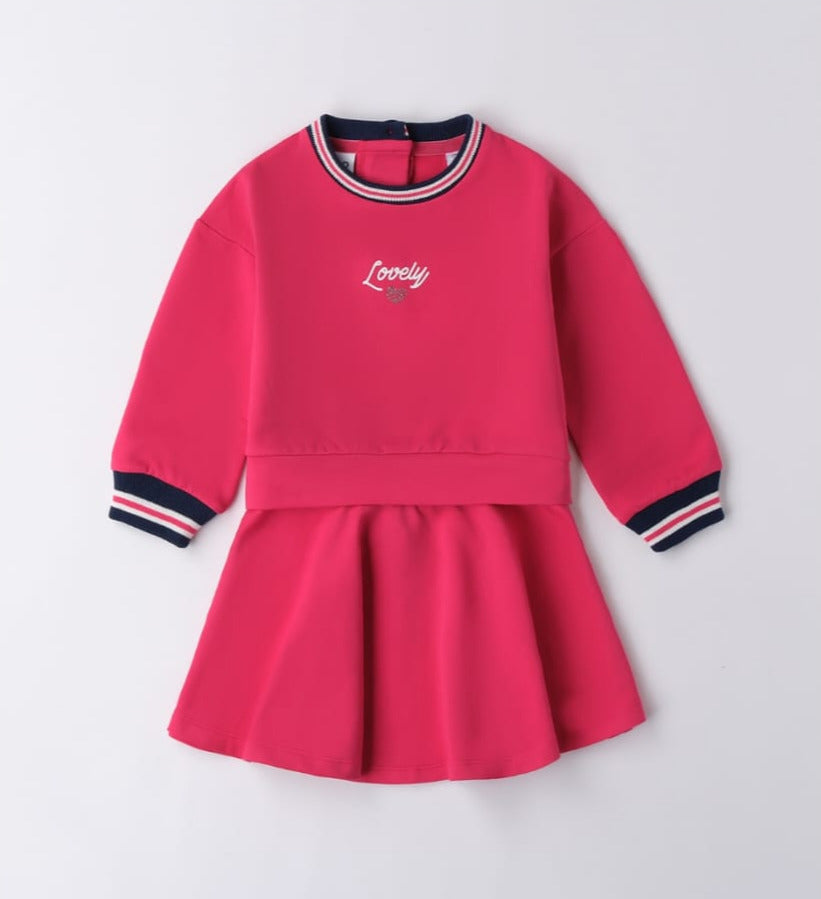 Completo bimba felpa e gonna fucsia in felpa – Outfit sporty chic