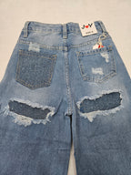 Jeans palazzo con tasca brillantini
