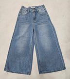 Jeans palazzo con tasca brillantini
