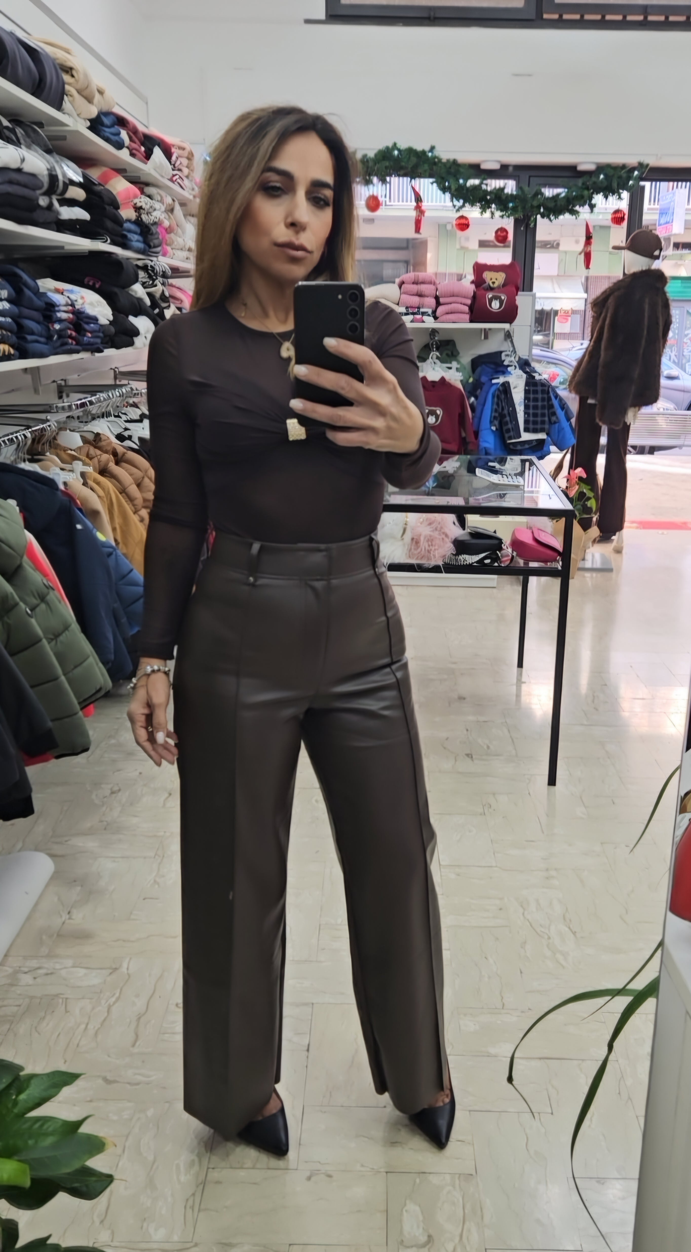 Pantalone ecopelle vita alta