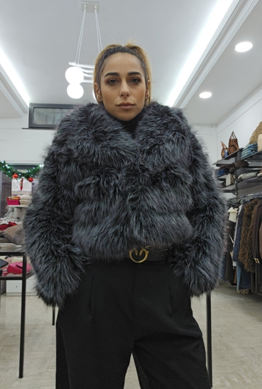 Ecopelliccia crop punta grigia