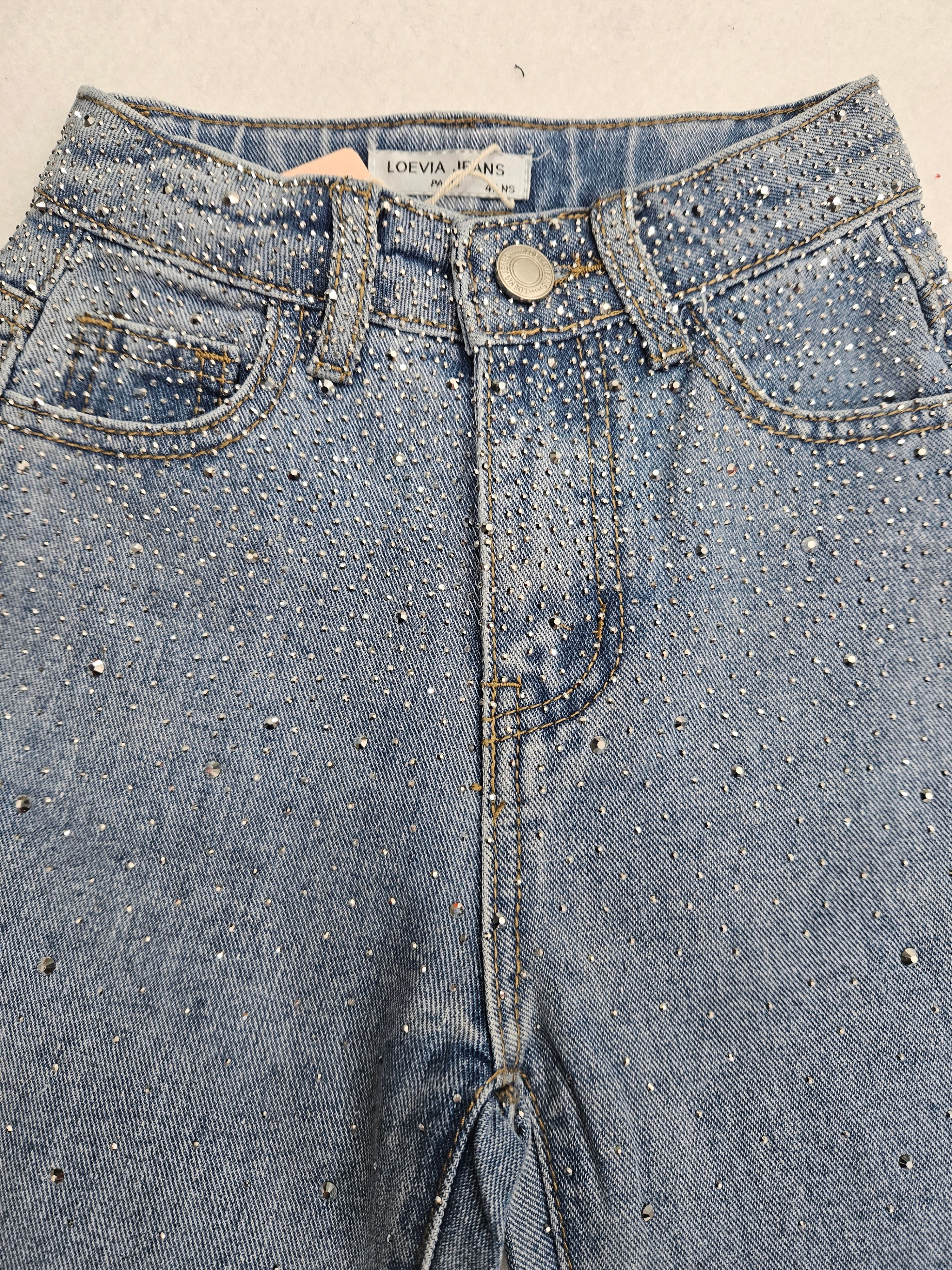 Jeans palazzo con brillantini