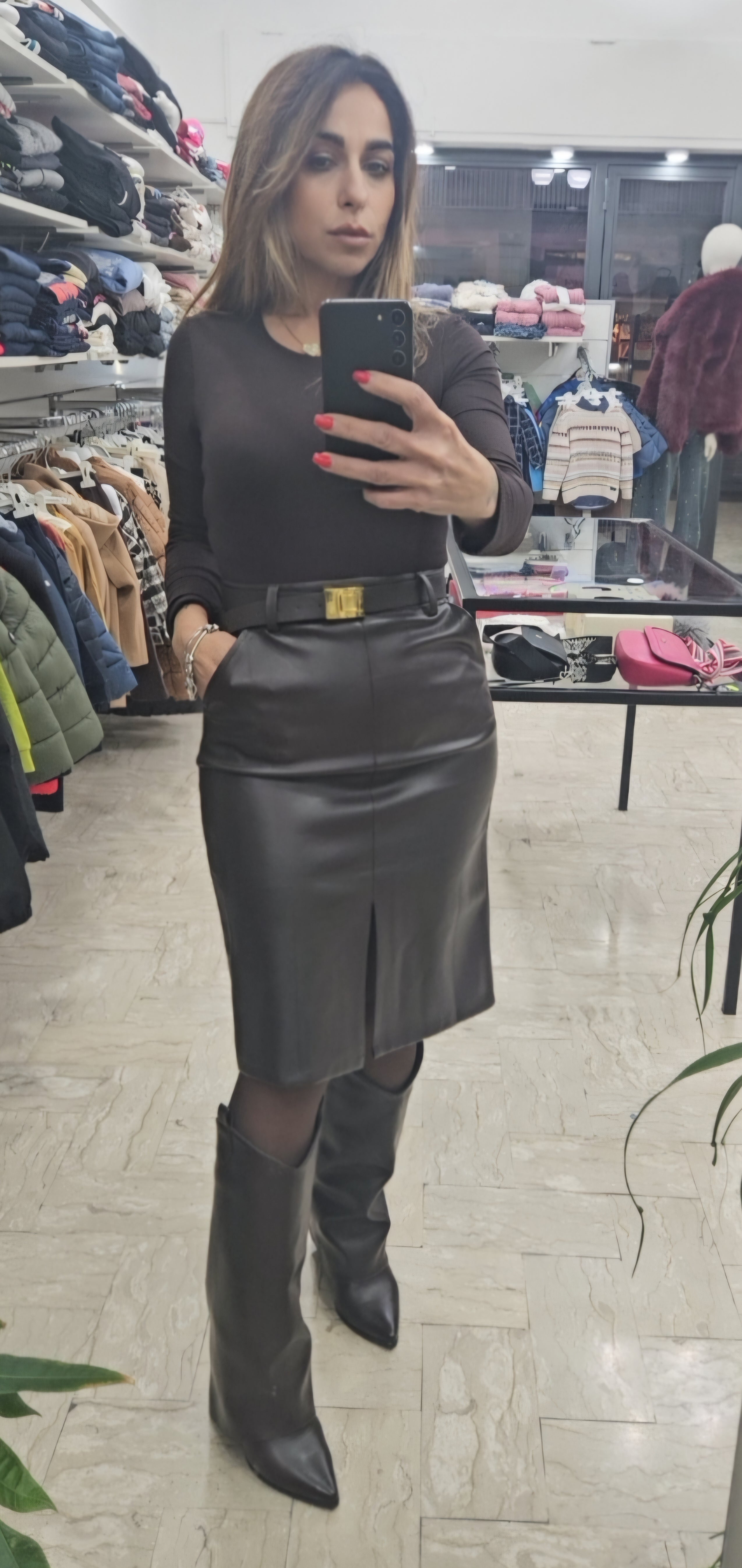 Gonna ecopelle vita alta