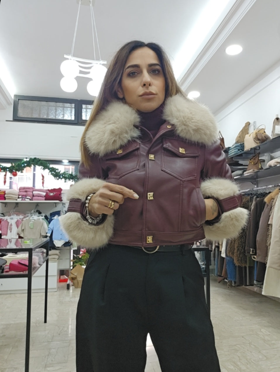 Giubbino in ecopelle con pelliccia